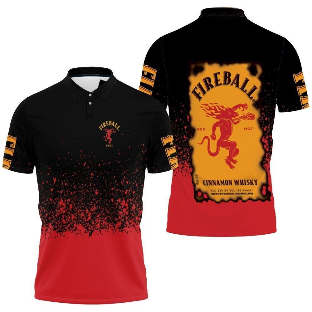 Fireball Cinnamon Whisky Logo For Wine Lover 3d Polo Shirt All Over Print Shirt 3d T-shirt