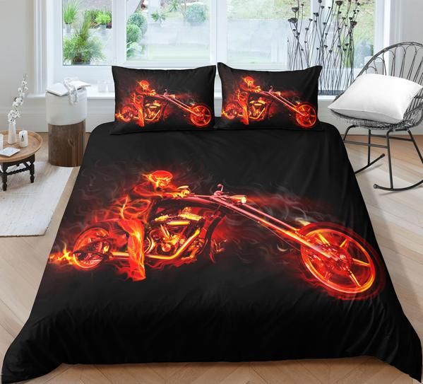 Flame Fire Skull Riding Motorcycle Cotton Bedding Sets