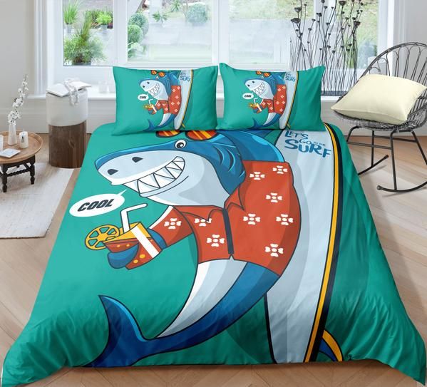 Funny Shark Surfing Cotton Bedding Sets