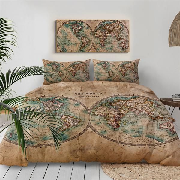 Geography World Map Cotton Bedding Sets - Beeteeshop