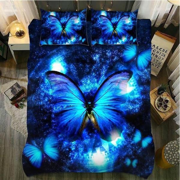 Glowing Blue Butterfly Bedding Set Cover