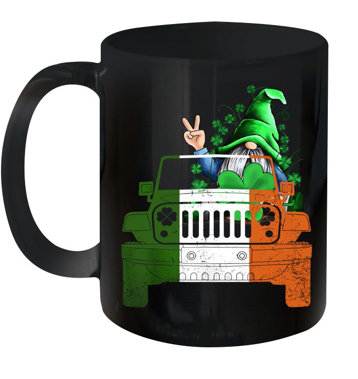 Gnomies Leprechaun Jeep Shamrock Clover St Patricks Day Premium Sublime Ceramic Coffee Mug Black