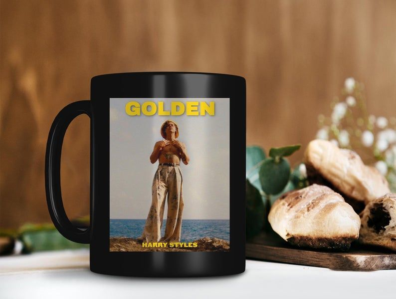 Golden Harry Styles Mug Harry Edward Styles Mug One Direction Mug Vogue Magazine Mug Premium Sublime Ceramic Coffee Mug Black