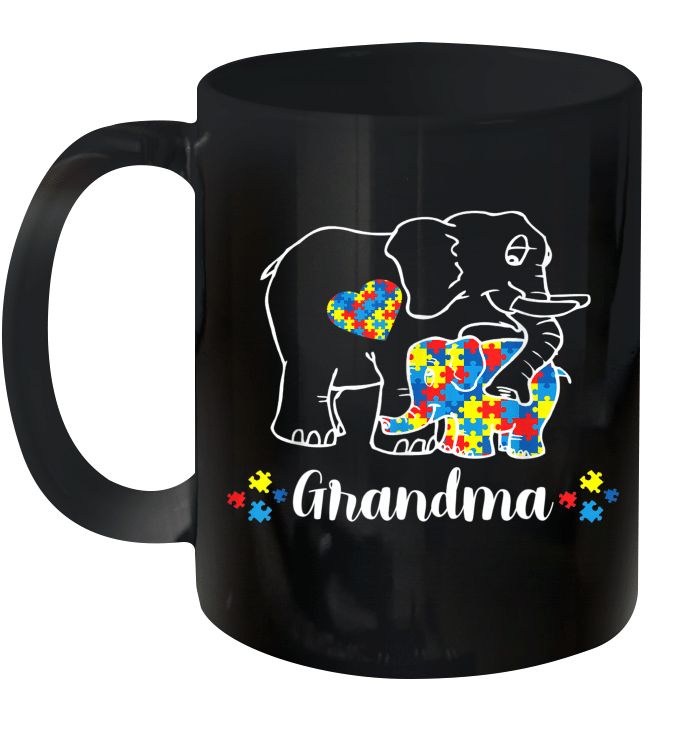 Grandma Elephant Support Autism Awareness Premium Sublime Ceramic Coffee Mug Black