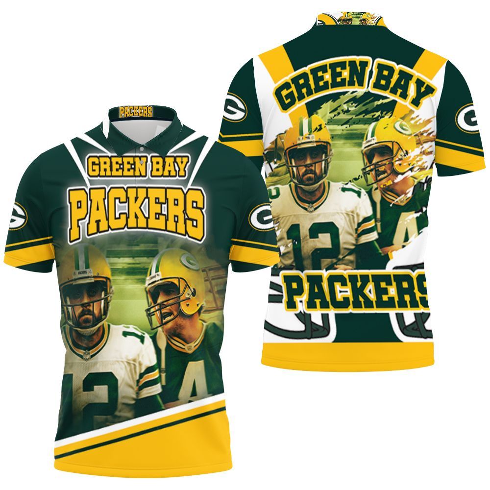 Green Bay Packers Aaron Rodgers 12 And Brett Favre 4 For Fans Polo Shirt All Over Print Shirt 3d T-shirt