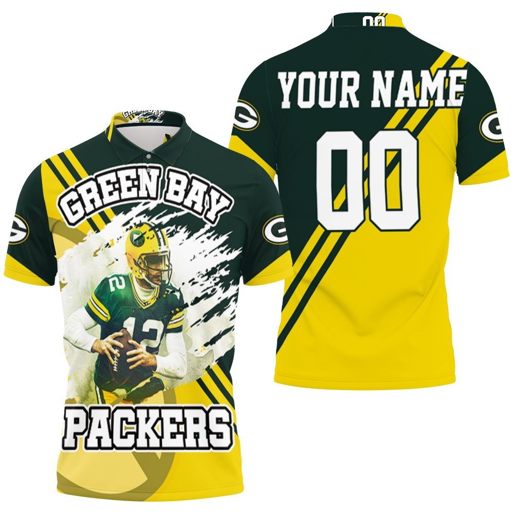 Green Bay Packers Aaron Rodgers 12 Illustrated For Fans Personalized Polo Shirt All Over Print Shirt 3d T-shirt