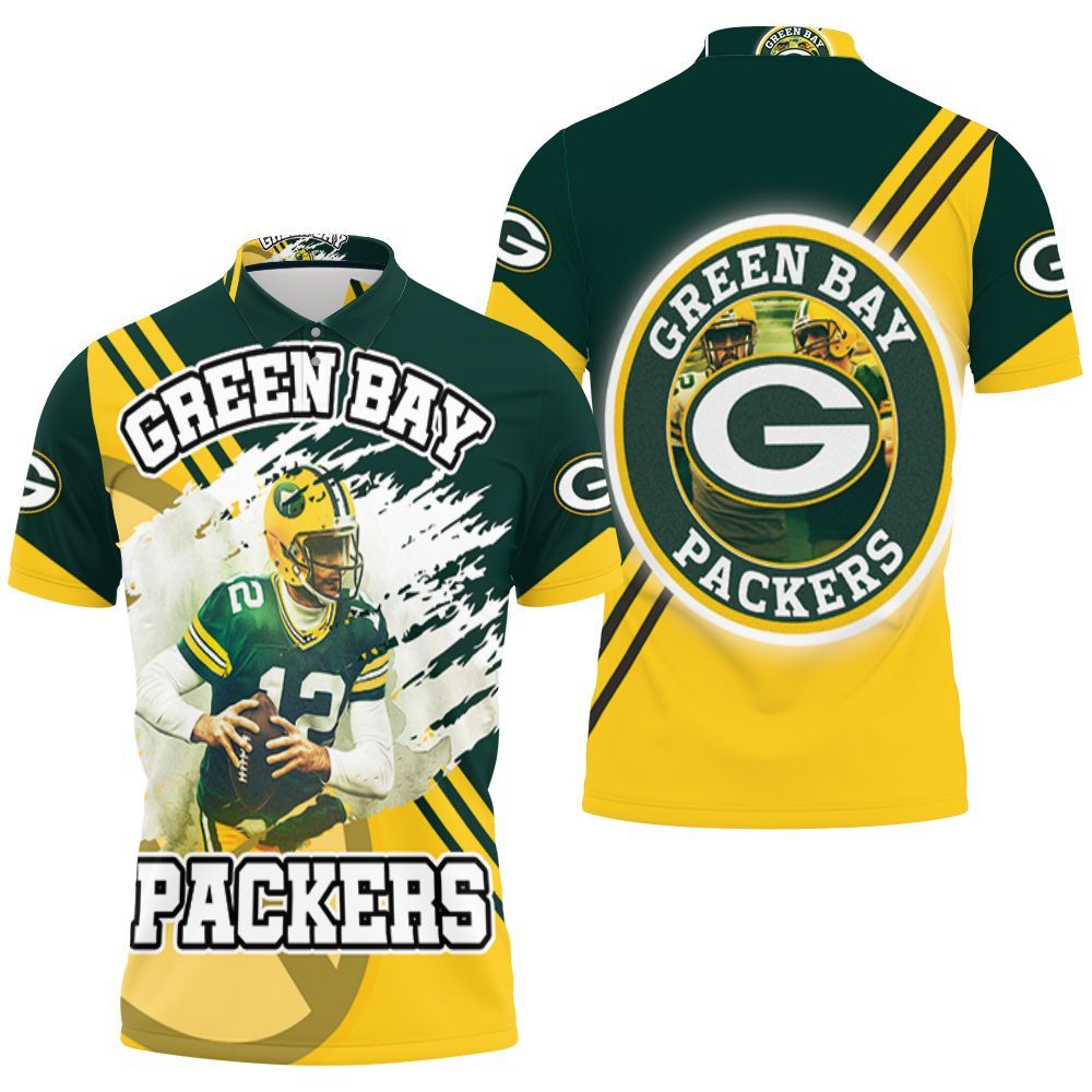 Green Bay Packers Aaron Rodgers 12 Illustrated For Fans Polo Shirt All Over Print Shirt 3d T-shirt