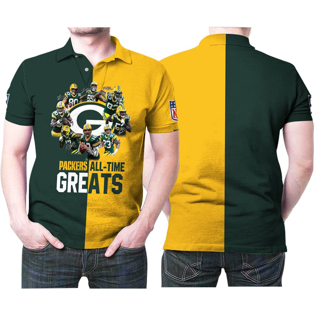 Green Bay Packers All Time Greats Players Signatures Nfl American Football Team Logo Team Gift For Packers Fans Polo Shirt