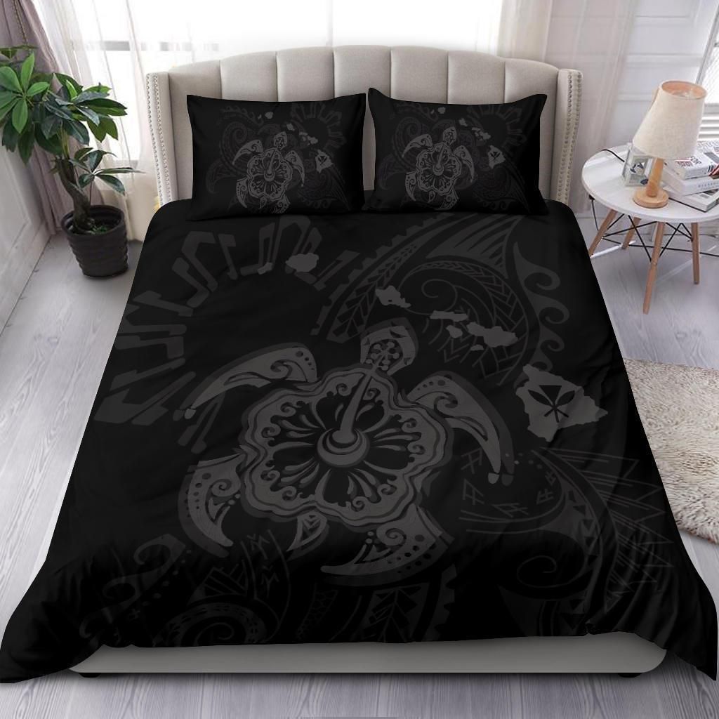 Hawaii Hibiscus Turtle Map Gray Cotton Bedding Sets