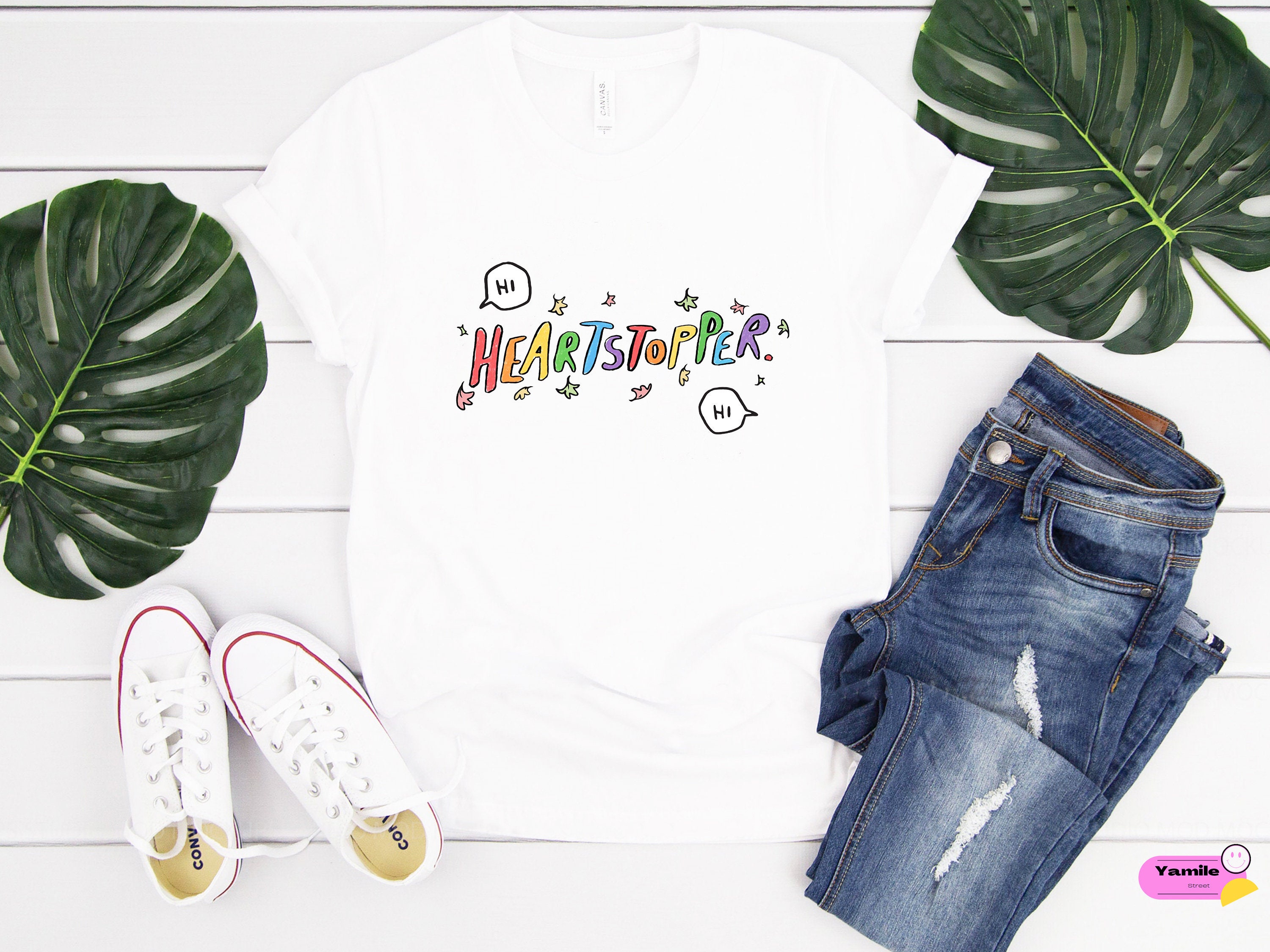 Heartstopper Hi Hi Leaves Alice Oseman Book Nick And Charlie Art Lgbtq Unisex T-Shirt