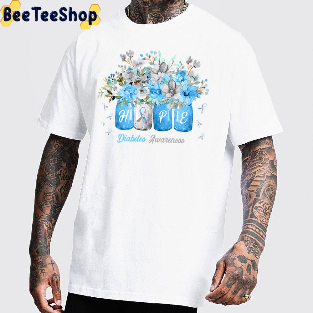 Hope Diabetes Awareness Blue Flowers Unisex T-Shirt