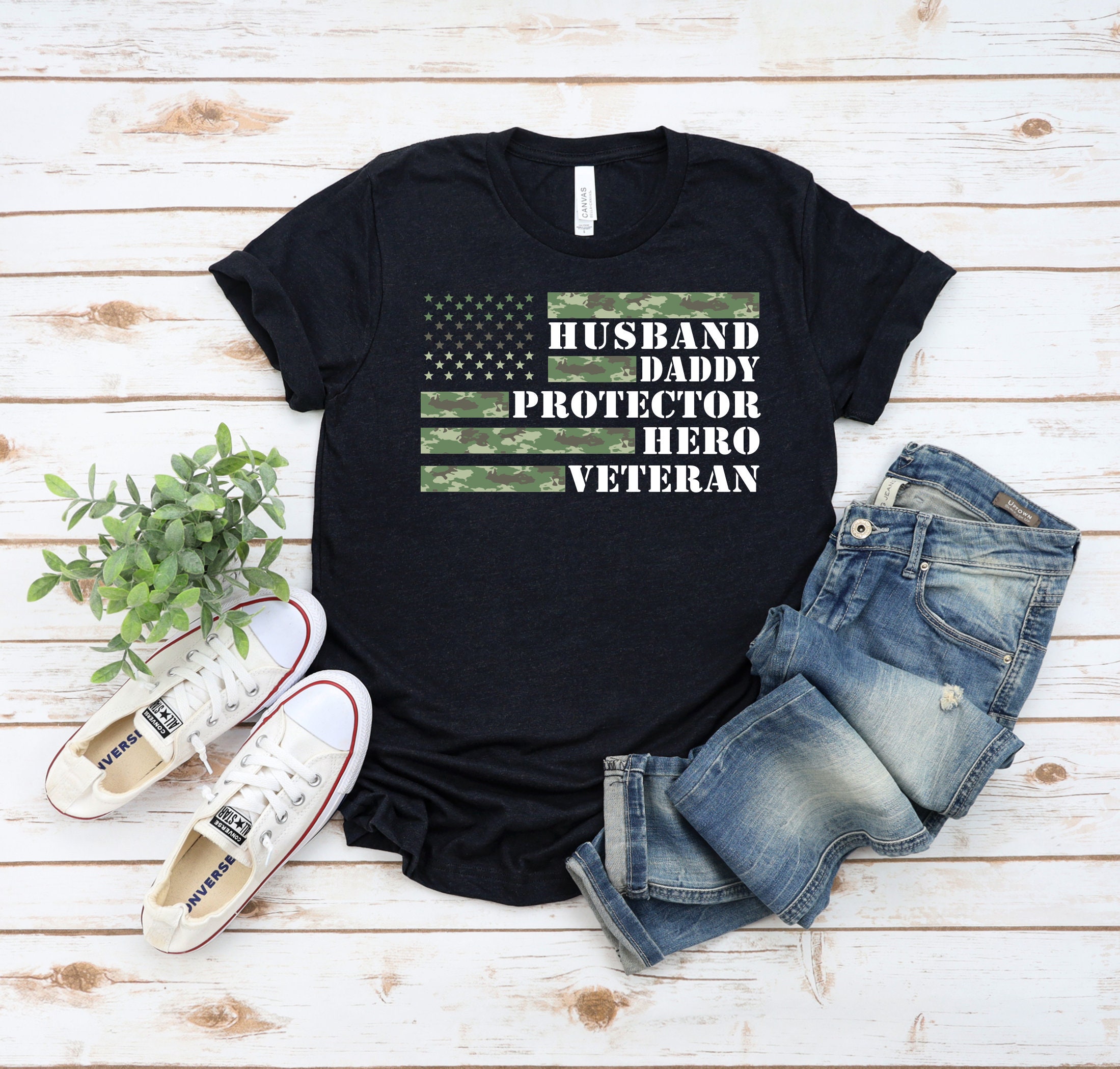 Husband Daddy Protector Hero Veteran American Flag Father’s Day Unisex T-Shirt