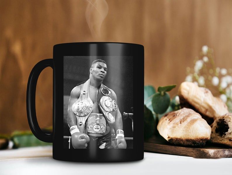 Iron Mike With Championship Belt Boxing Mug Mike Tyson Mug Boxing Legend Mug Premium Sublime Ceramic Coffee Mug Black