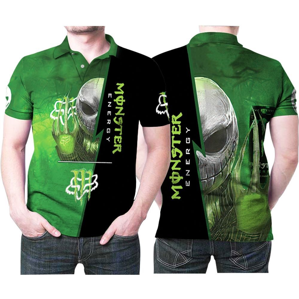 Jack Skellington Hold Monster Energy Logo 3d Polo Shirt All Over Print Shirt 3d T-shirt