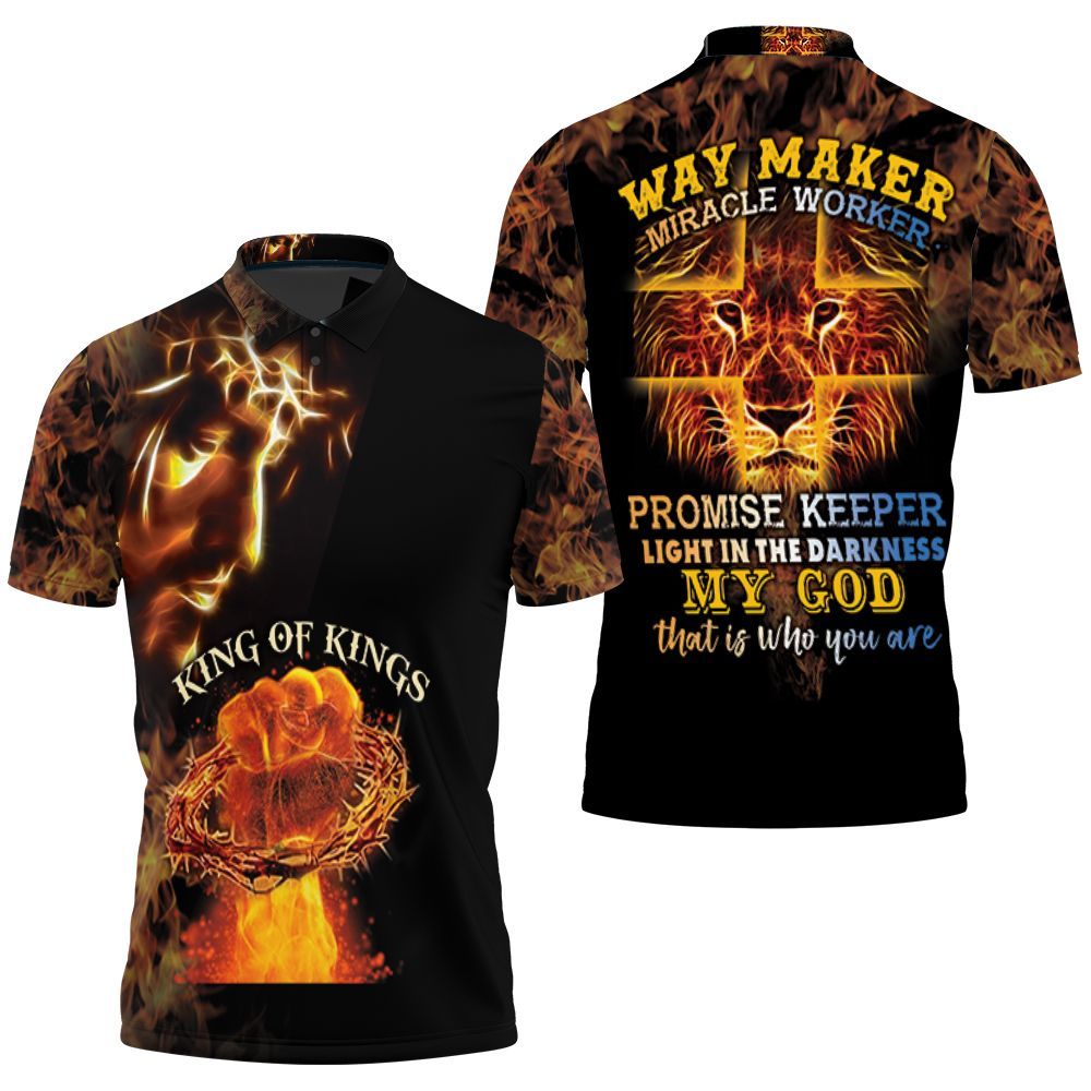 Jesus King Of Kings Way Maker Miracle Worker Lion 3d Printed Polo Shirt All Over Print Shirt 3d T-shirt