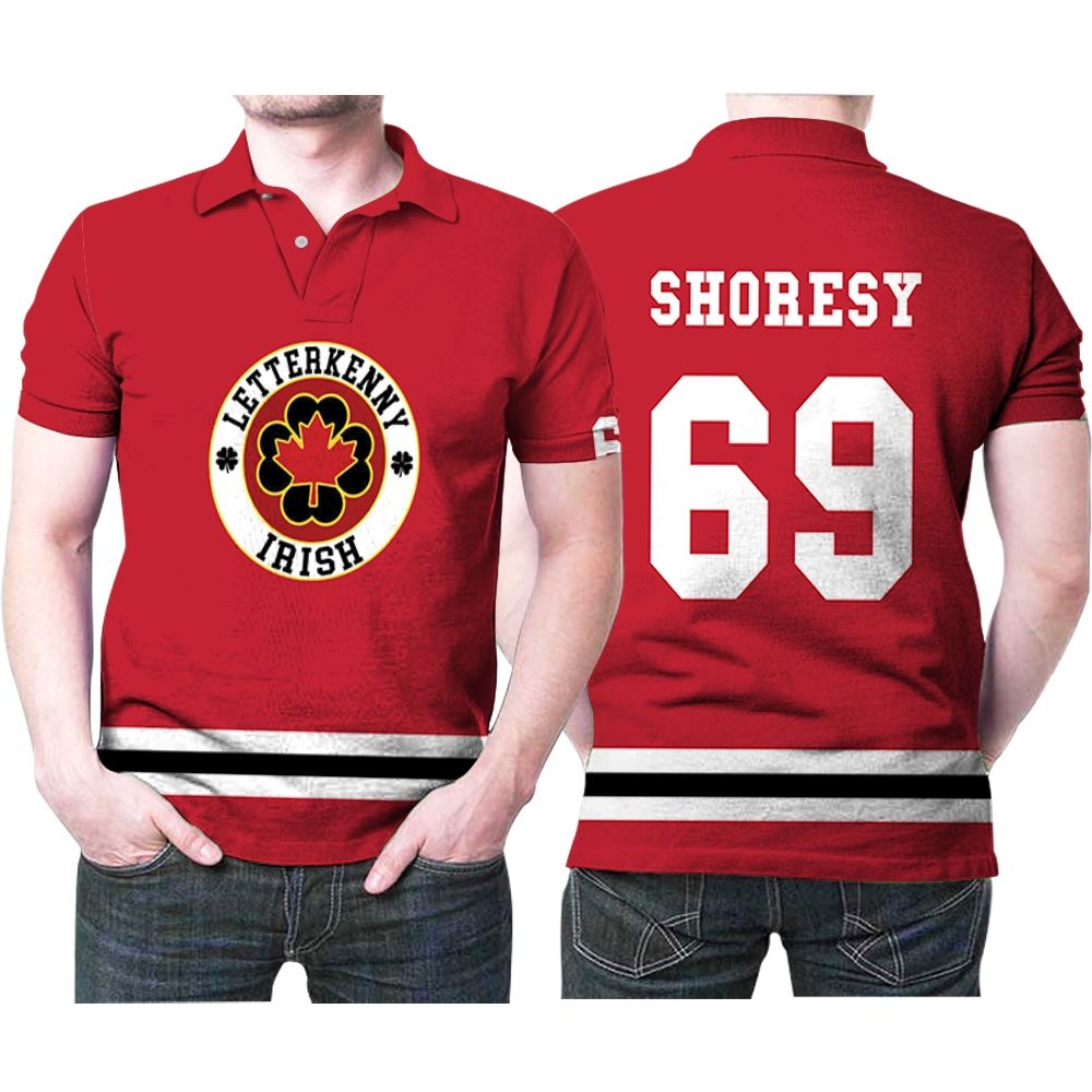 Letterkenny Irish Shoresy 69 Nhl Ice Hockey Team Logo 2020 Red Jersey 3d Designed Allover Gift For Letterkenny Fans Polo Shirt
