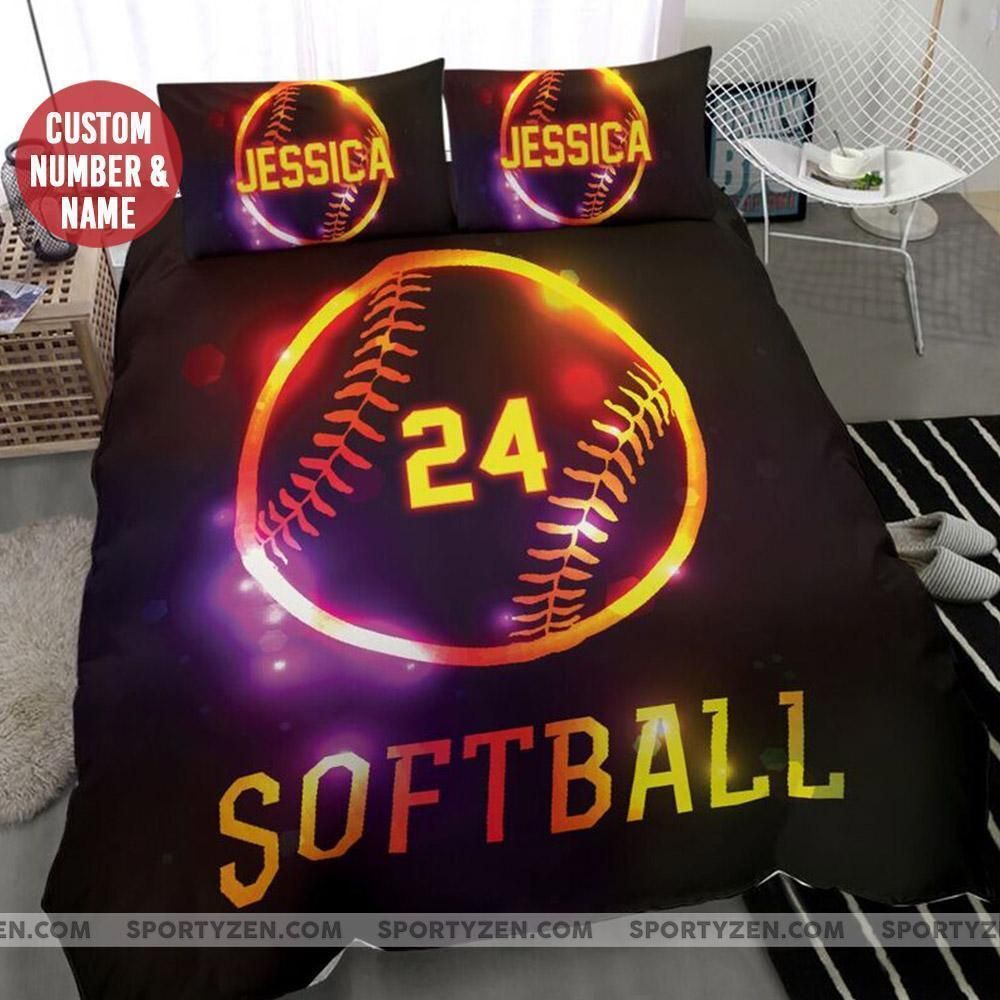 Light Softball Ball Custom Bedding Sets With Your Name