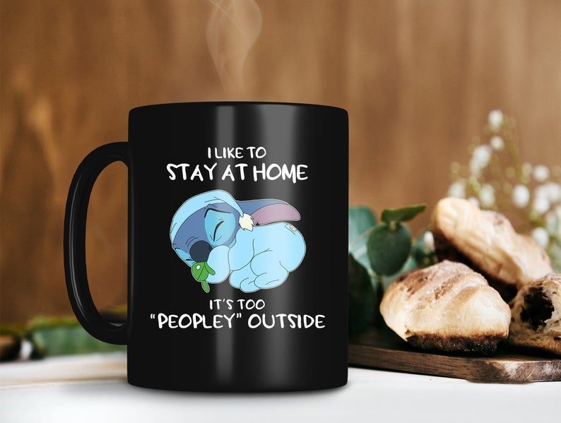 Like To Stay At Home It’s Too Peopley Outside Mug Baby Stitch Sleep Mug Disney Coffee Mug Premium Sublime Ceramic Coffee Mug Black