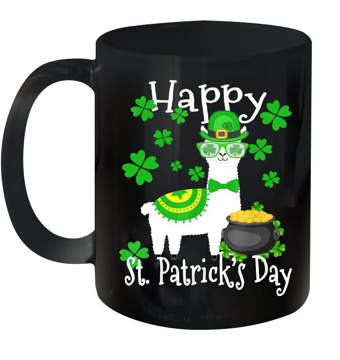 Llama Shamrock Leprechaun Happy St Patrick’s Day Premium Sublime Ceramic Coffee Mug Black