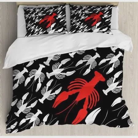 Lobster Pattern Ocean Fauna Theme Cotton Bedding Sets