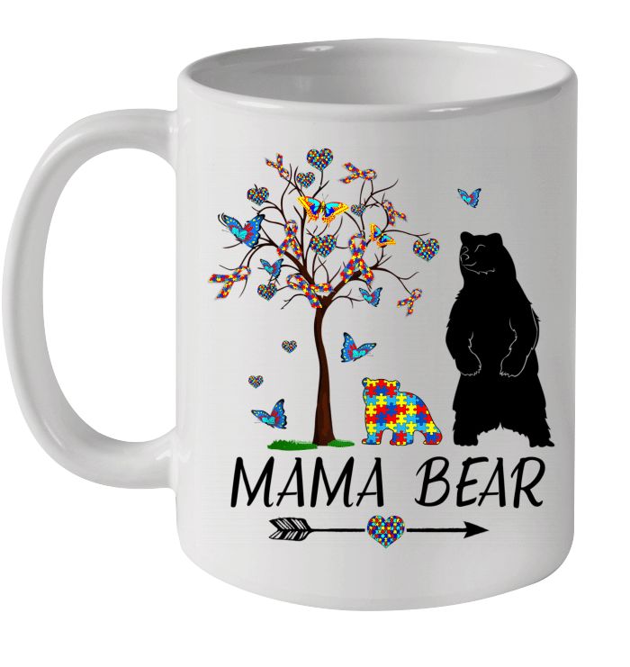 Mama Bear With Butterfly Autism Awareness Premium Sublime Ceramic Coffee Mug White