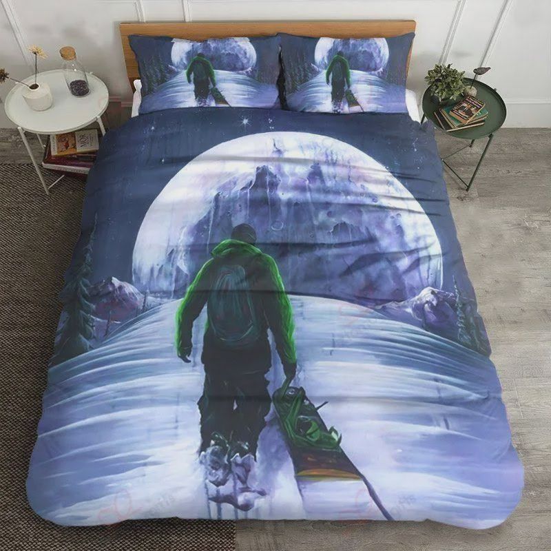 Man Snowboarding Front The Moon Cotton Bedding Sets