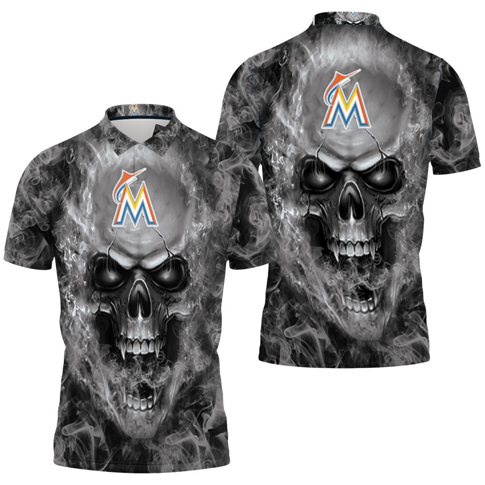 Marlins Mlb Fans Skull Polo Shirt All Over Print Shirt 3d T-shirt