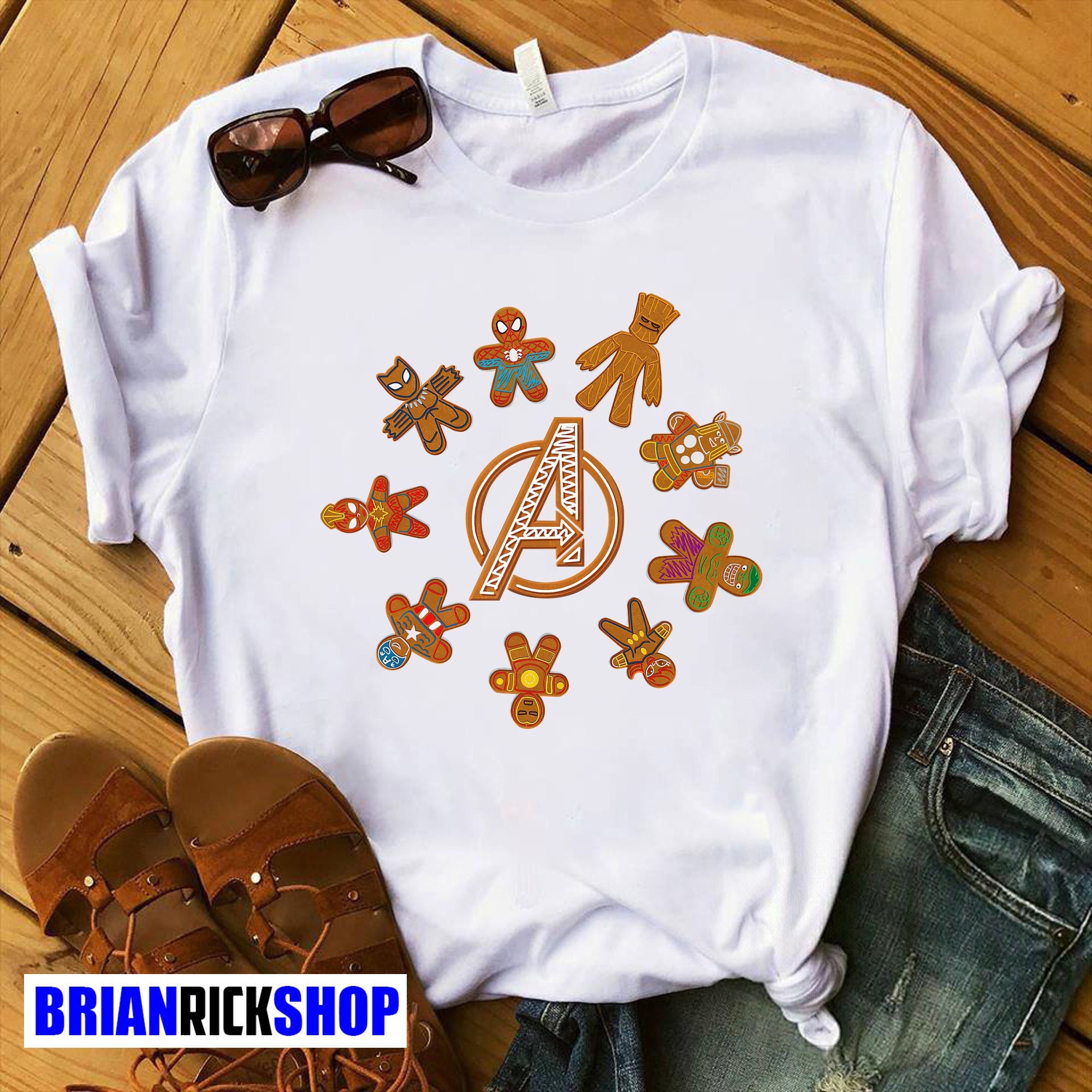 Marvel Gingerbread Cookie Avengers Team Christmas Unisex T-Shirt