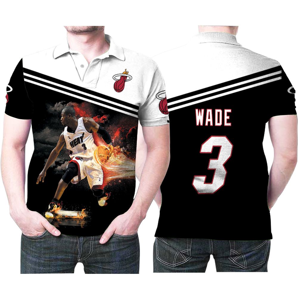 Miami Heat Dwyane Wade 3 Nba Legend Basketball Dribbling Skill Fire 3d Designed Allover Gift For Heat Fans Polo Shirt All Over Print Shirt 3d T-shirt