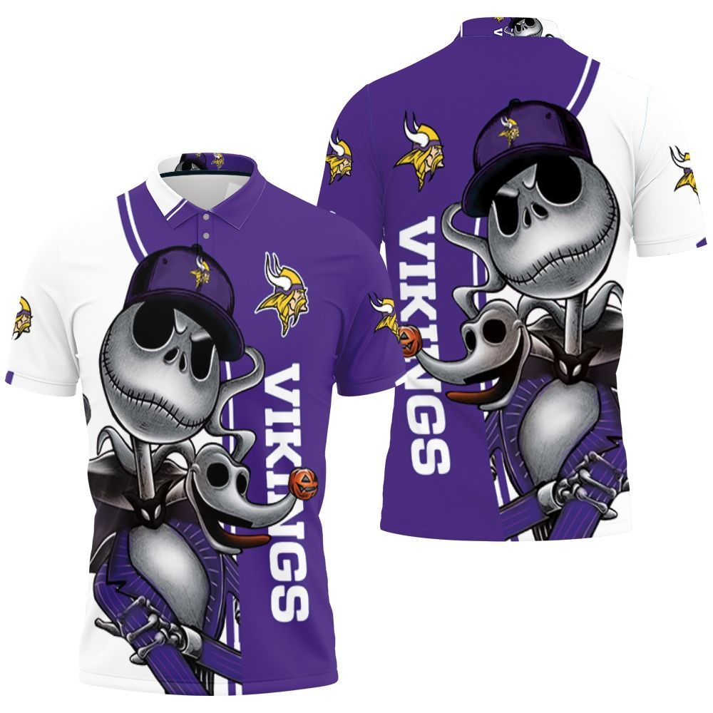 Minnesota Vikings Jack Skellington And Zero Polo Shirt All Over Print Shirt 3d T-shirt