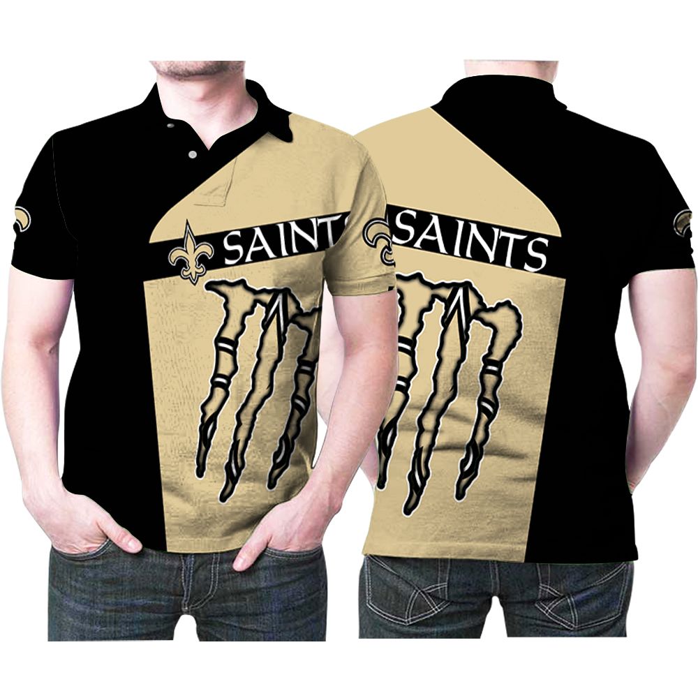 Monster Energy New Orleans Saints Nfl American Football Team Logo 3d Designed Allover Gift For Saints Fans 3 Polo Shirt