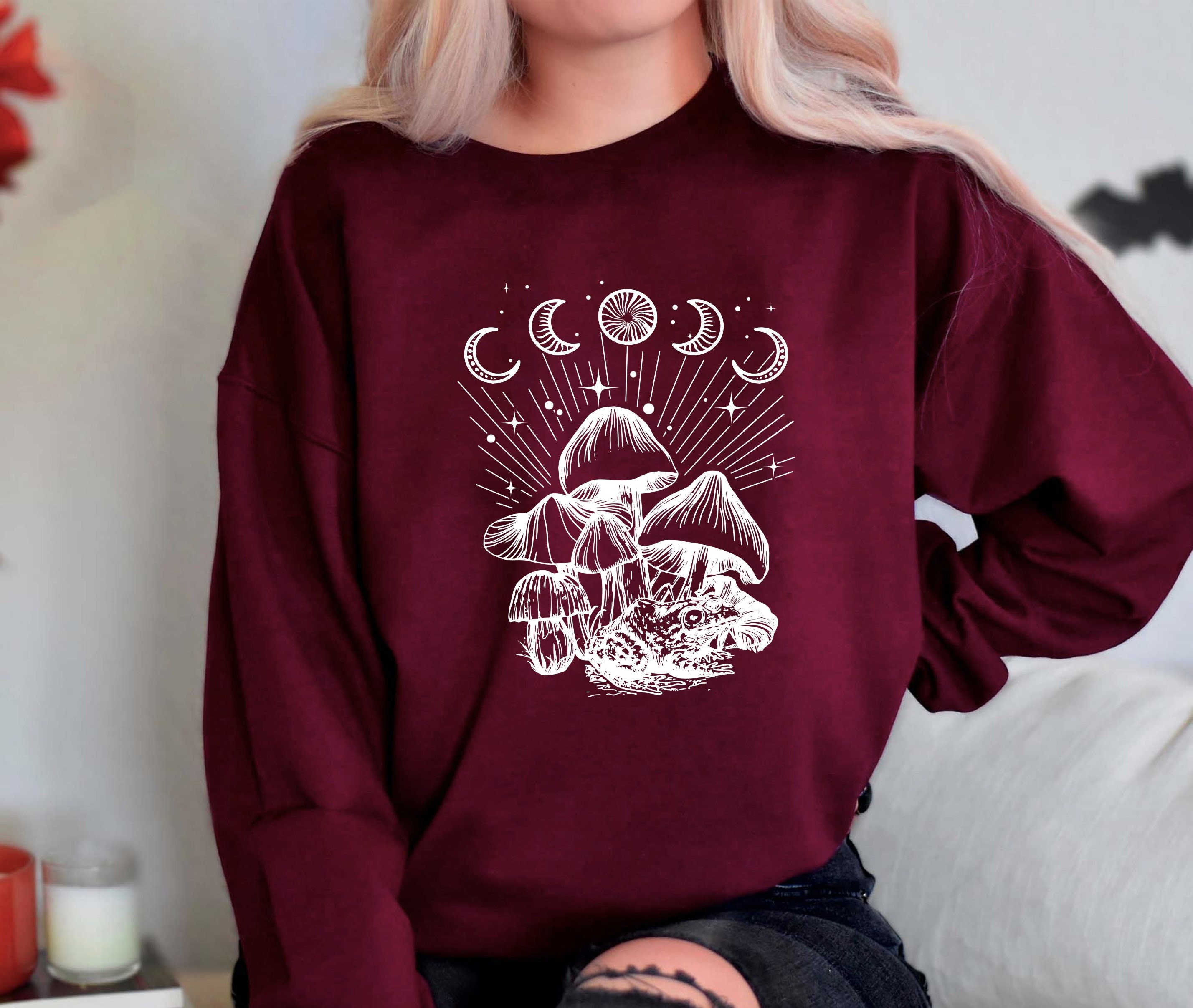 Moon Phases And Mushrooms Vintage Unisex Sweatshirt