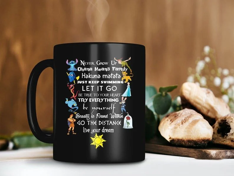 Never Grow Up Live Your Dream Mug Disney Gang Mug Summer With Mickey Premium Sublime Ceramic Coffee Mug Black