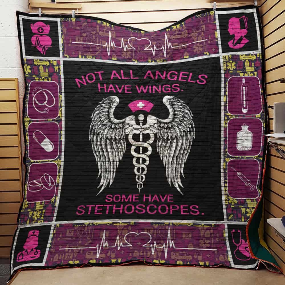 Nurse Not All Angels Have Wings Purple Quilt Blanket Great Customized Gifts For Perfect Gift For Nurse