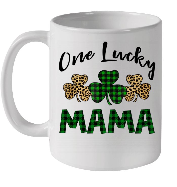 One Lucky Mama Leopard Plaid St Patrick’s Day Premium Sublime Ceramic Coffee Mug White