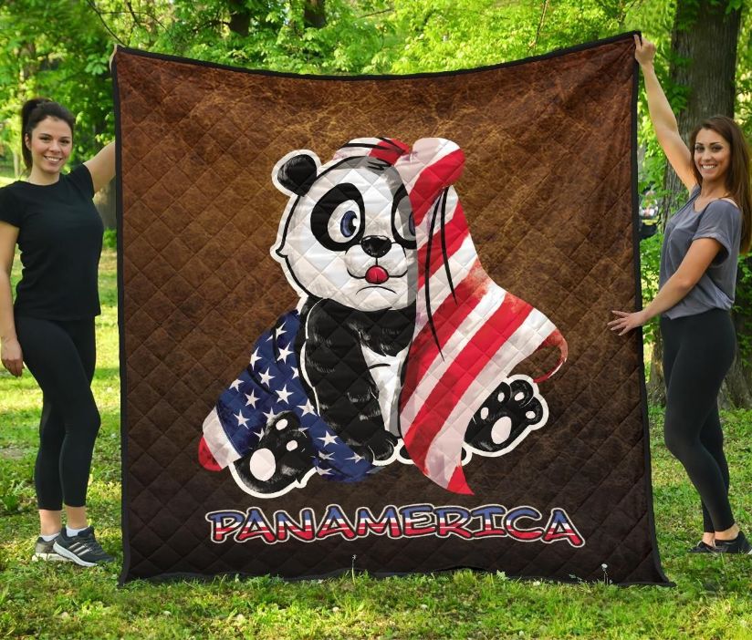 Panda Us Flag Panamerica Quilt Blanket Great Customized Blanket Gifts For