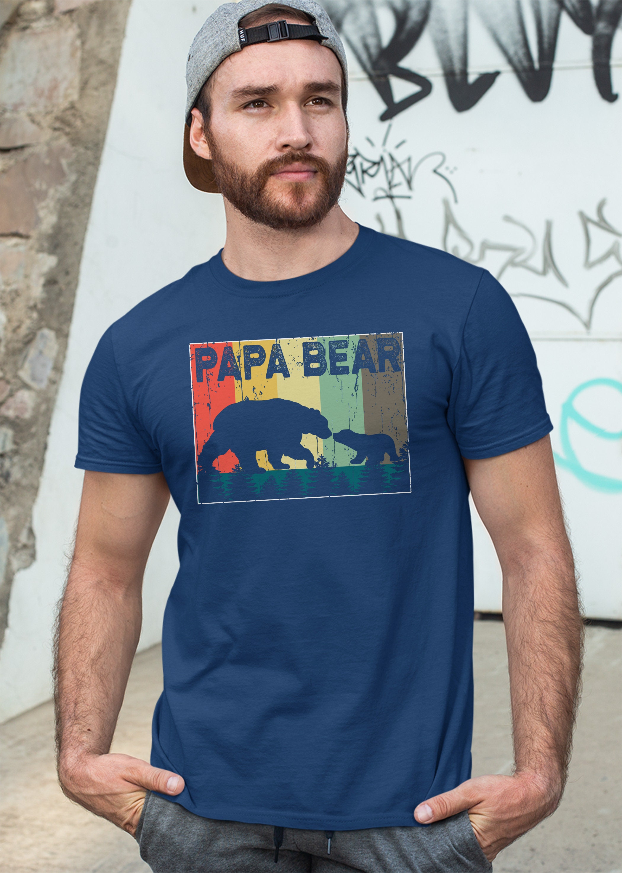 Papa Bear Vintage Sunset Forrest Father’s Day Unisex T-Shirt