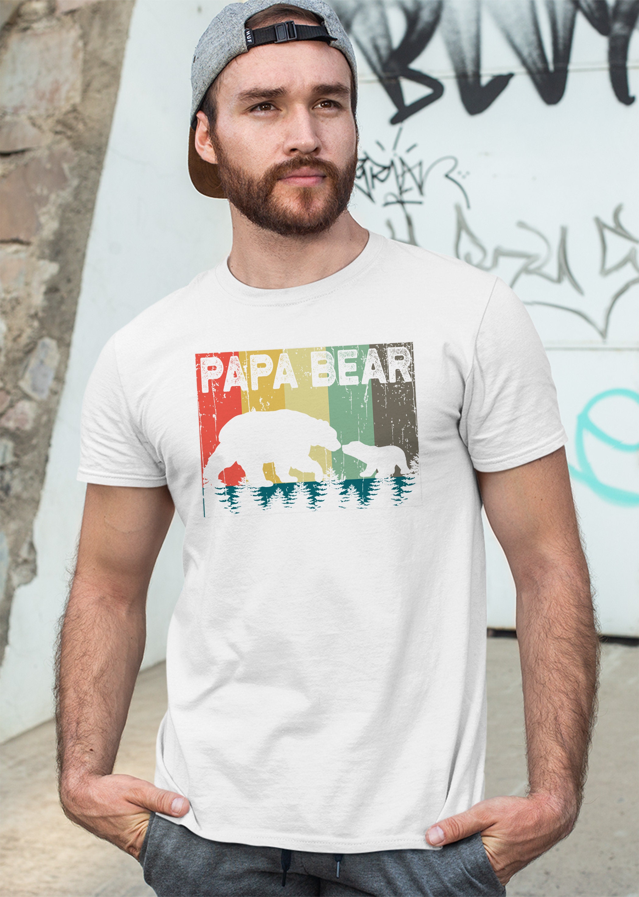 Papa Bear Vintage Sunset Forrest Father’s Day Unisex T-Shirt