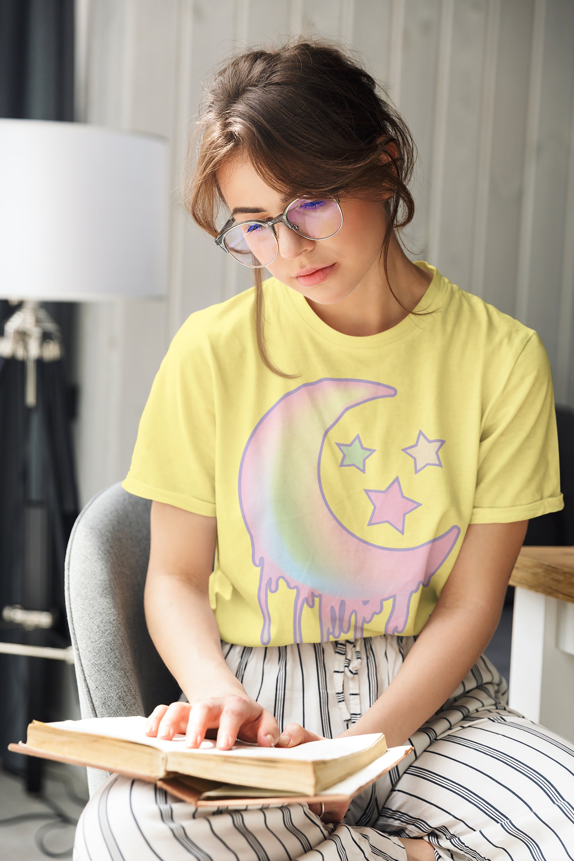 Pastel Crescent Moon And Stars Aesthetic Soft Unisex T-Shirt