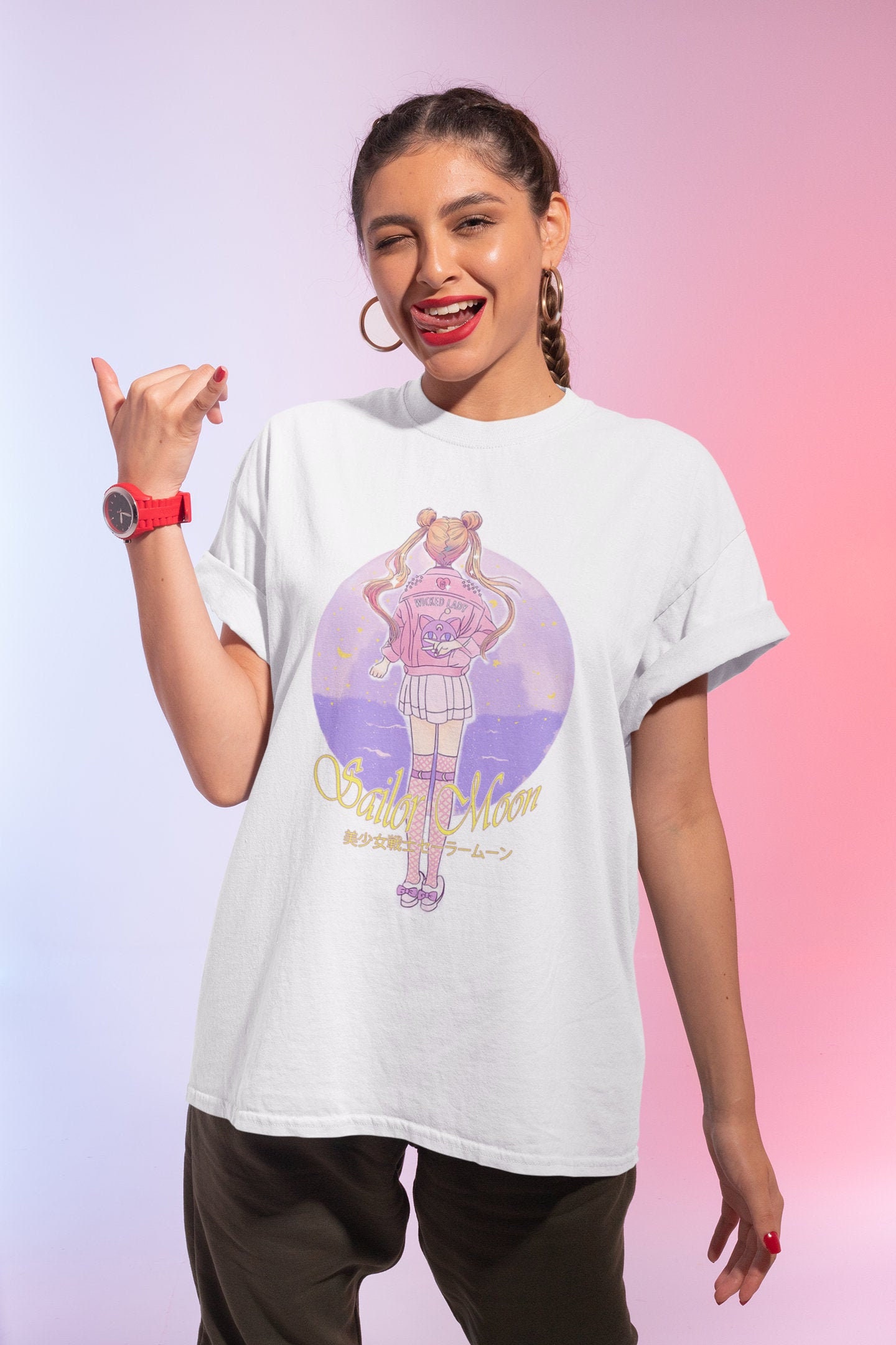 Pastel Sailor Moon Anime Pink Purple Cute Unisex T-Shirt - Beeteeshop