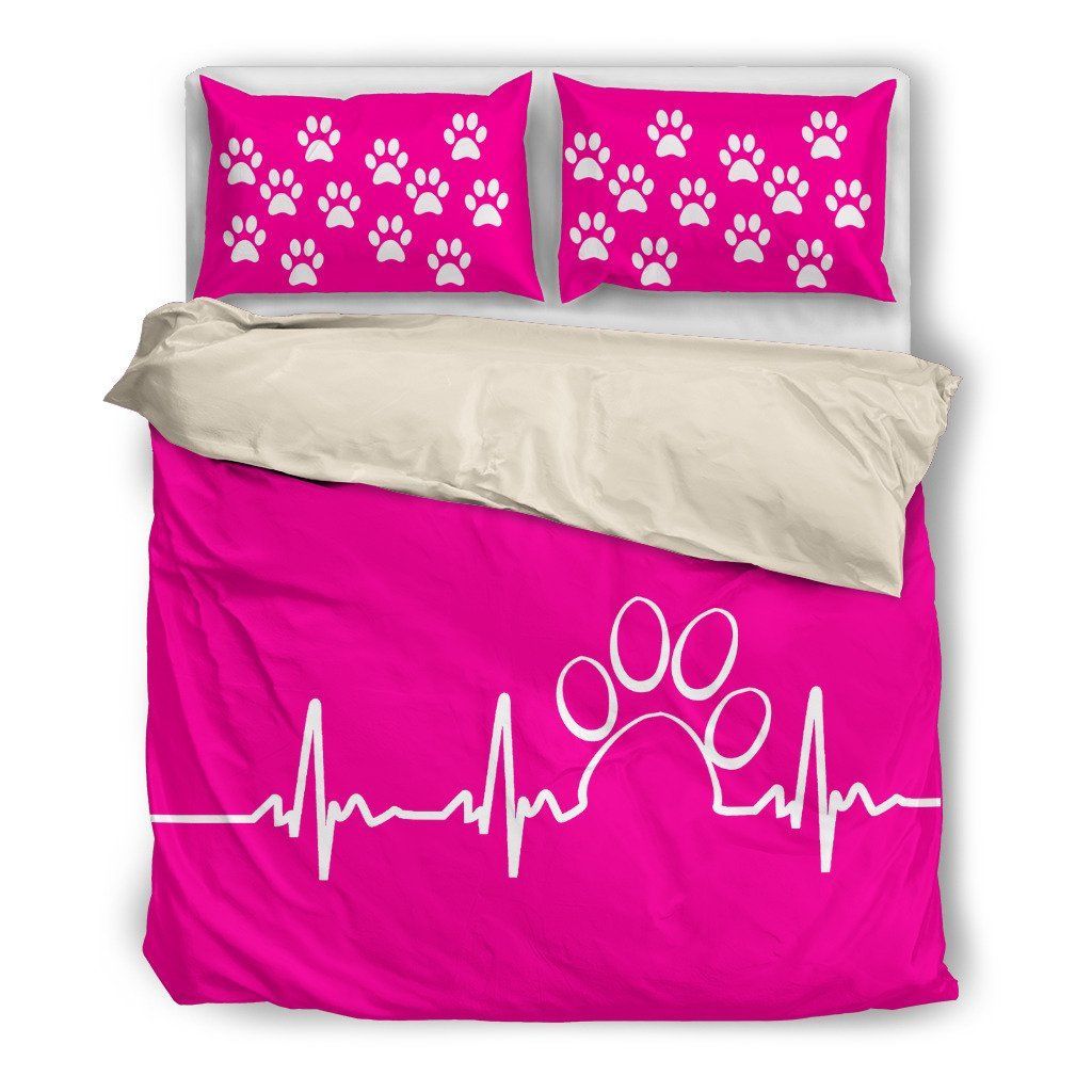 Paw Heartbeat Pink Themed Cotton Bedding Sets