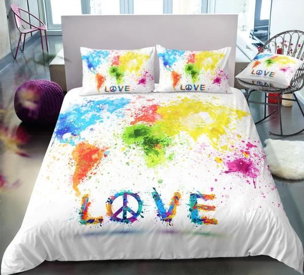 Peace And Love Map Symbol Cotton Bedding Sets