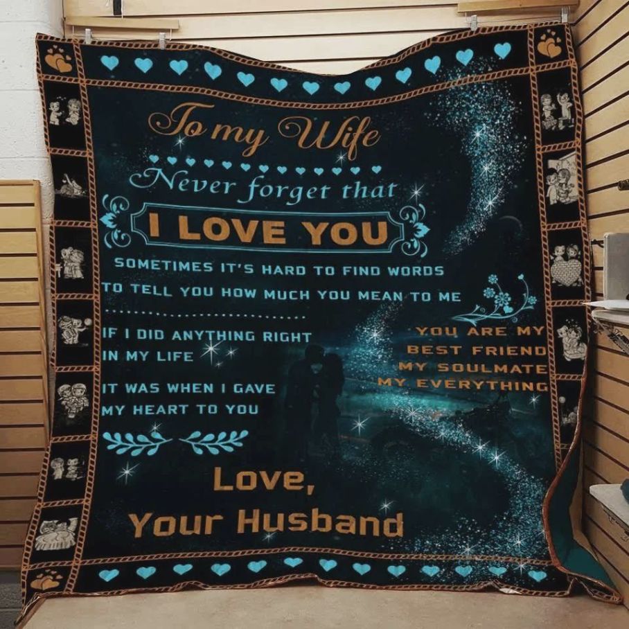 Personalized Biker To My Wife From Husband Never Forget That I Love You Quilt Blanket Great Customized Gifts For Wedding Valentine’s Day