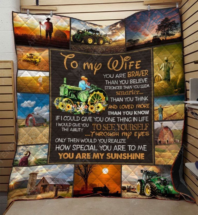 Personalized Farmer To My Wife From Husband You Are My Sunshine Quilt Blanket Great Customized Gifts For Wedding Valentine’s Day