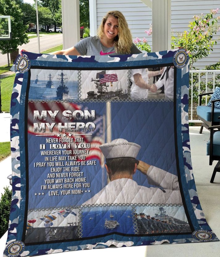 Personalized Navy Army To My Son From Mom I’m Always Here For You Quilt Blanket Great Customized Gifts For Perfect Gifts For Navy Lover