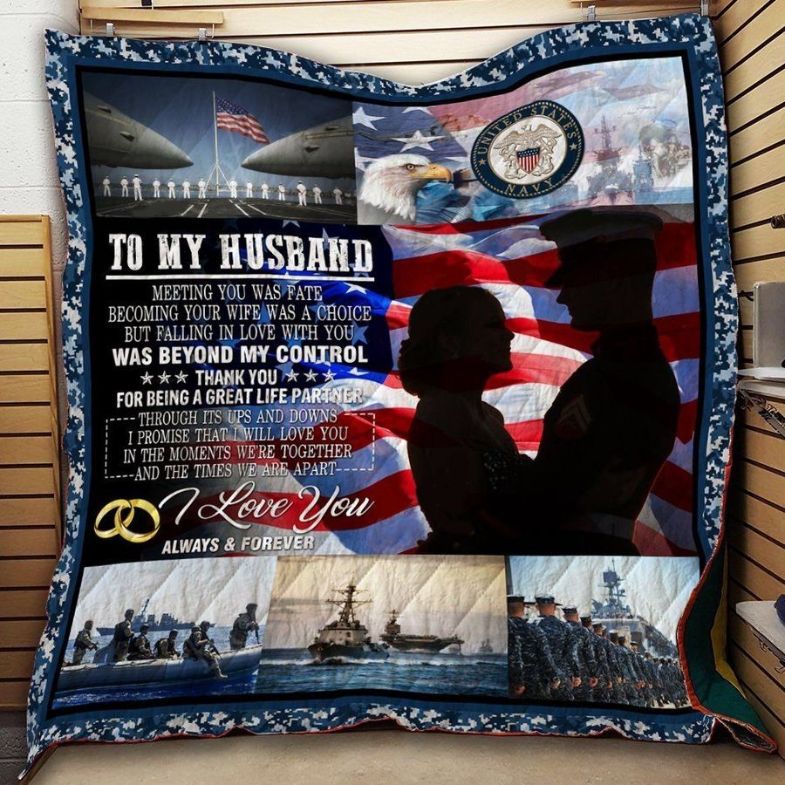 Personalized U.S Navy Family To My Husband Quilt Blanket Becoming Your Wife Was A Choice Great Customized Blanket Gifts For