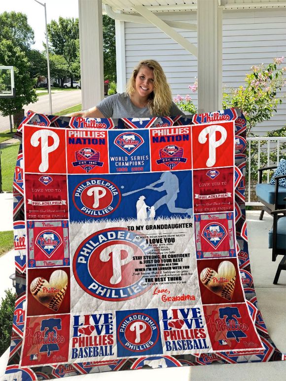 Philadelphia Phillies – To My Granddaughter – Love Grandmom Personalized Custom Name Quilt Blanket