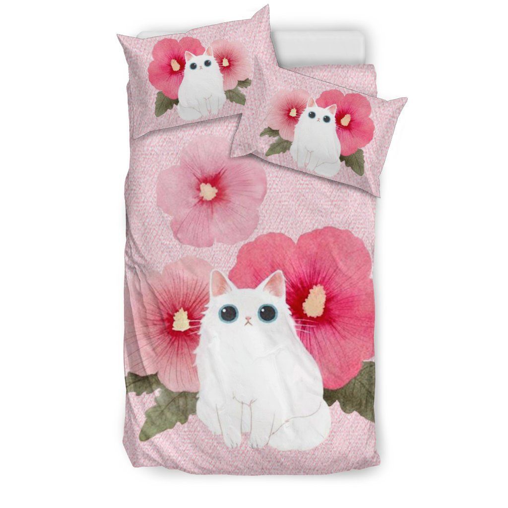 Pink Flower Cat Cotton Bedding Sets