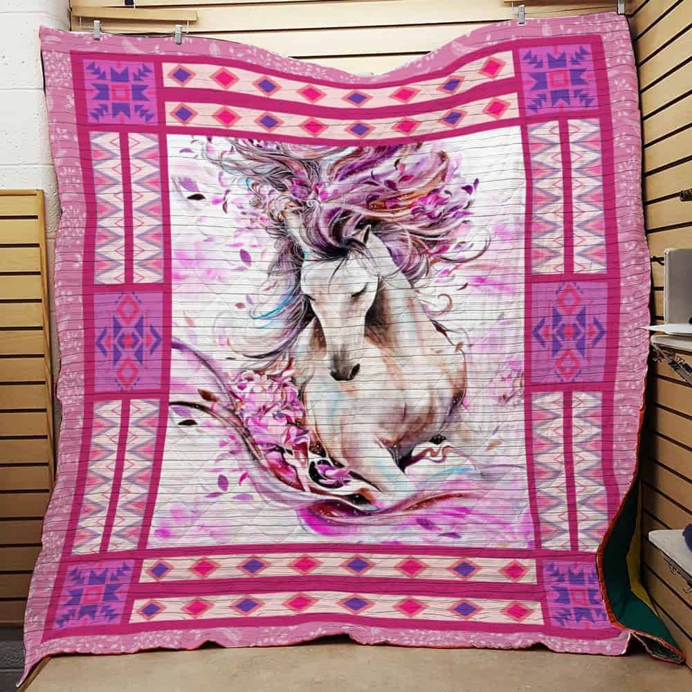 Pink Geometric Horse Quilt Blanket Great Customized Blanket Gifts For