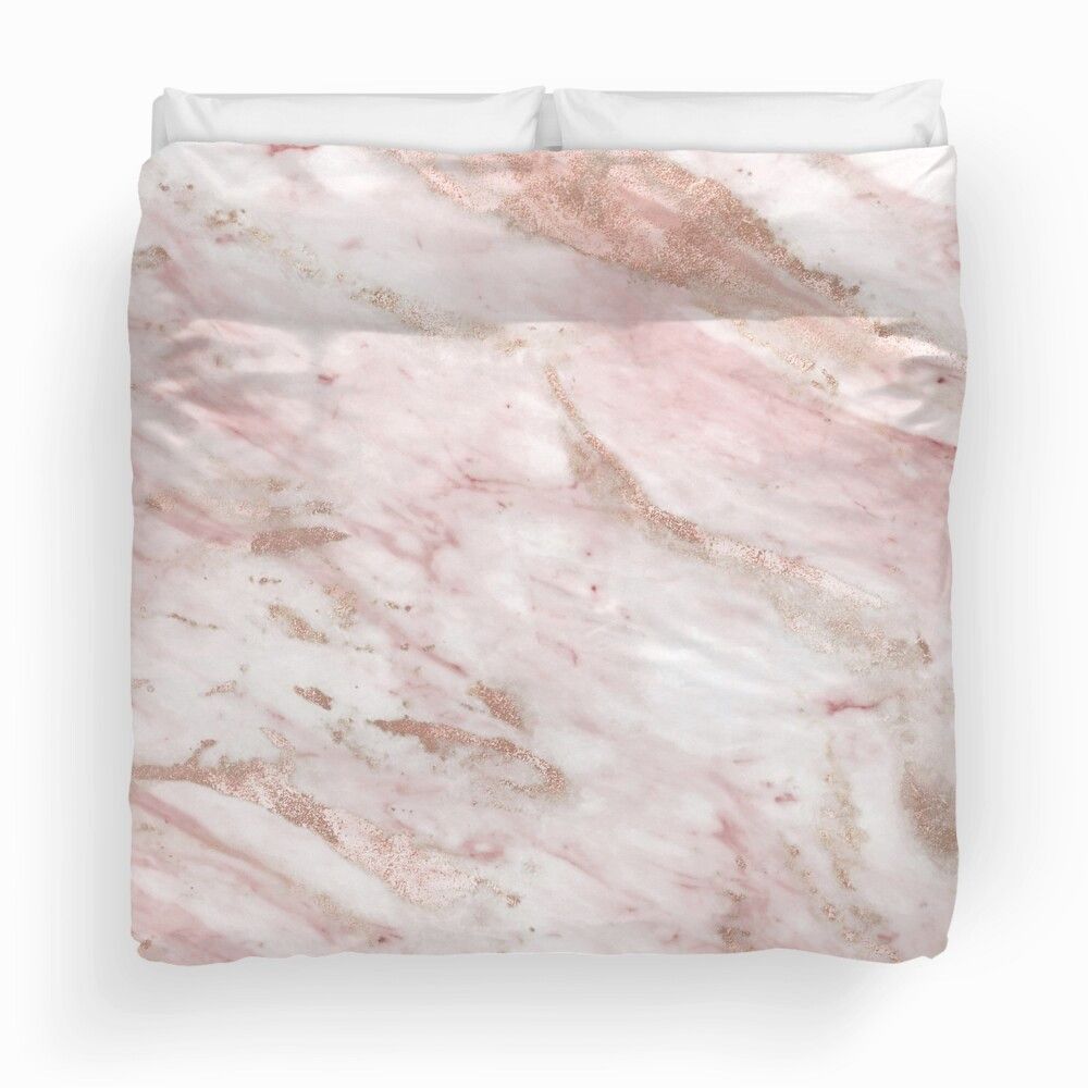 Pink Marble Rose Gold Accents Bedding Set